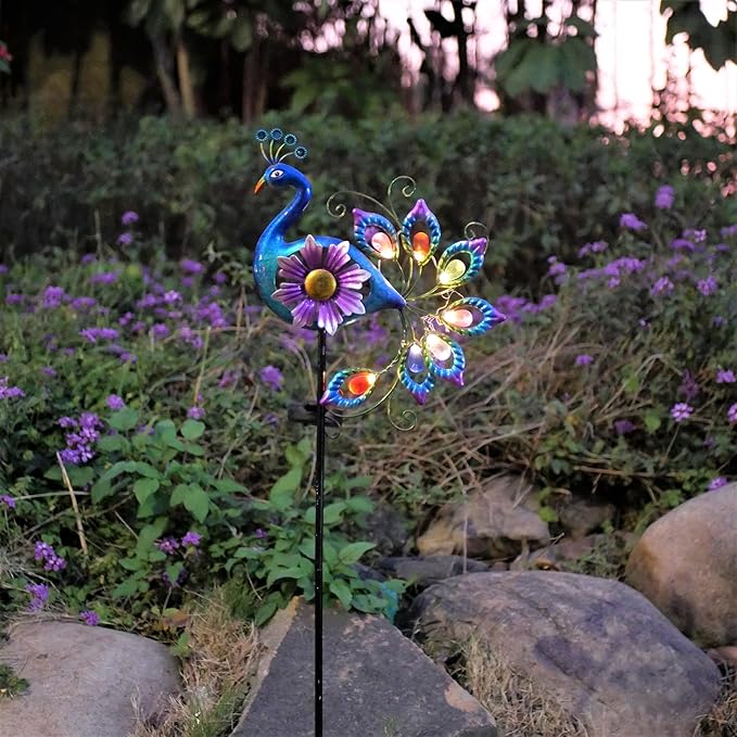 Solar Peacock Statue, Garden Metal Stake Lights Yard Decorations Outdoor,Perfect Peacock Gifts for Women, Ornaments,Mothers Day Ideal Gifts(Solar Peacock Flower )