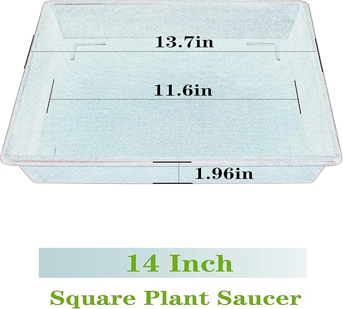 Square Plant Saucer 14 Inch 2 Pack,Plant Stand Plant Trays for Pots Heavy Duty Gray Plastic Plant Saucers for Indoors Outdoors, Flower Pot No Holes Plant Lover Gardening Gifts