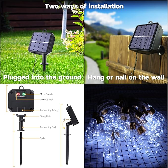Solar Outdoor String Lights, 20Ft Vintage Rope Hemp Solar Patio Lights, Waterproof White Solar Powered String Lights With 8 Modes 16 Shatterproof Bulbs for Garden Yard Fence Stairs Balcony Café Bistro