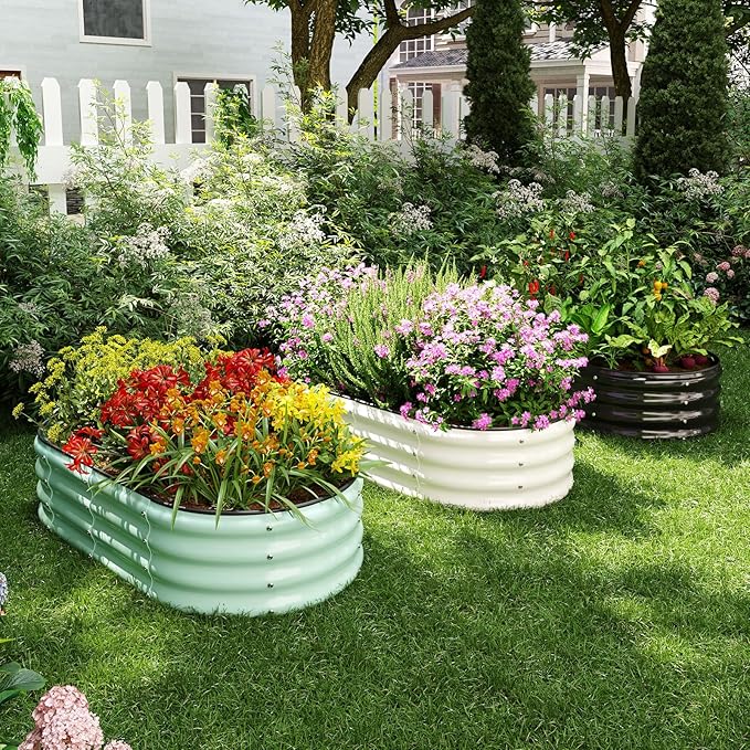 Galvanized Metal Planter Raised Garden Bed Kit for Gardening Outdoor,4x2x1ft Planter Grow Garden Box Raised Flower Bed,Long Vegetable Clearance Herb Raised Garden Beds for Gardening Green