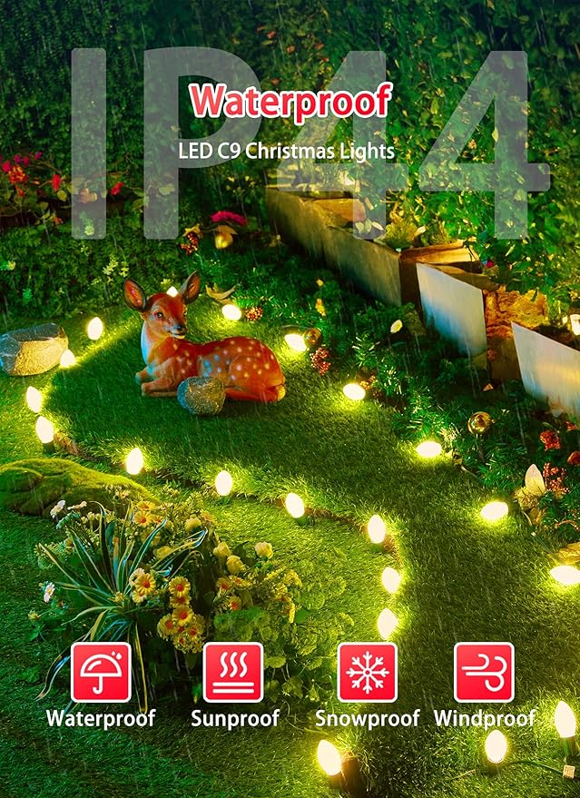 Vintage C9 LED Christmas Lights Outdoor, 25 Feet C9 String Lights with 25 Shatterproof Matte Bulbs, Connectable Waterproof Lights for Holiday Party Roofline Backyard Garden Patio, Warm White