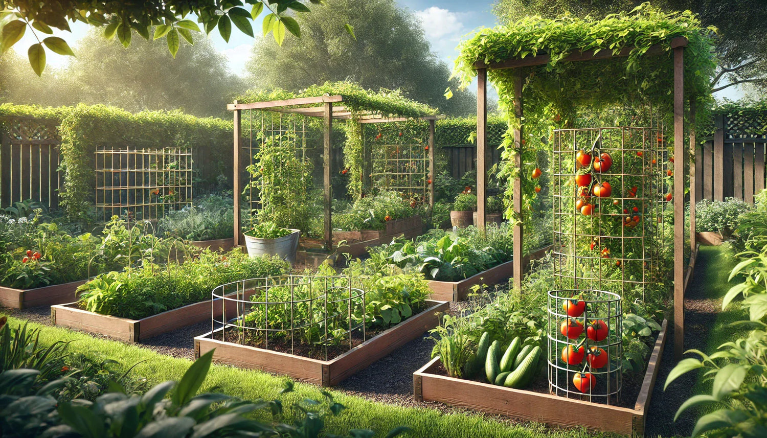 Beds with Trellis & Tomato Cages