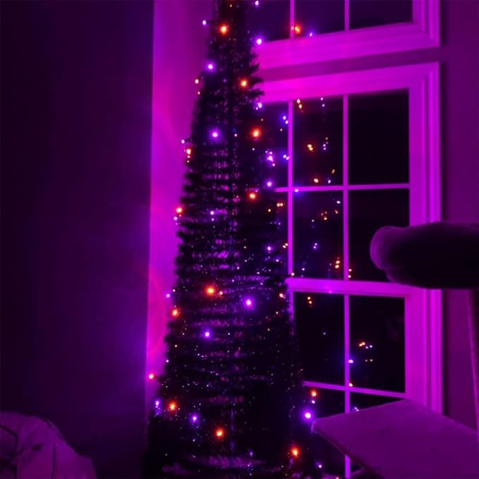 TW SHINE Purple and Orange Halloween Lights, 20FT 100 Count Incandescent Mini String Lights, Waterproof Halloween Decorations for Outdoor Indoor Patio Home Party Garden Yard Decor