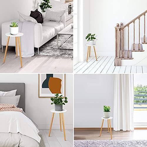 Uneedem Indoor Plant Stand Wood Mid Century Plant Stand for Indoor Plants, Modern Plant Table,Tall Plant Holder for Flower Pots, Small Round Side Table, End Table (A3-White,High: 20.5")