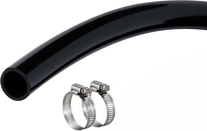 3/8" id - 25ft Black Vinyl Tubing Flexible PVC Tube Hybrid Hose Transfer Water Fuel Gas for Pond Fountain Garden Waterfall, Durable and Safe, with 2 Hose Clamps