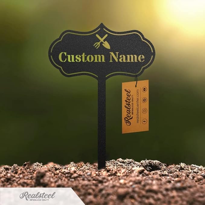 RealSteel – Customizable Seed & Plant Markers - Outdoor Herb Garden Stakes - Elegant Fruit/Vegetable Labels - Steel Plant Tags for Pots - Classy Design for Farmhouse/Greenhouse – Rose Icon