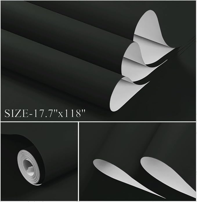 Dimoon 394''x17.7'' Dark Green Peel and Stick Wallpaper Contact Paper Modern Self Adhesive Wall Paper Removable Renter Friendly Textured Solid Color Shelf Vinyl Roll (394''x17.7'',Black Jadeite)