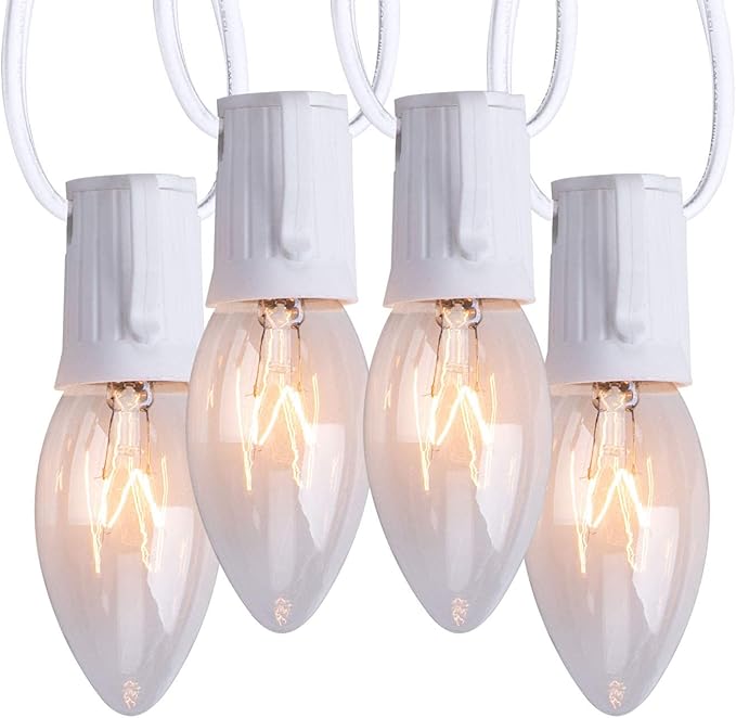 C9 Christmas String Lights Outdoor 50ft Vintage Christmas Tree Lights for Indoor Outdoor Roofline Patio Room Holiday Party Backyard Xmas Decoration, White Wire, 50+2 Bulbs