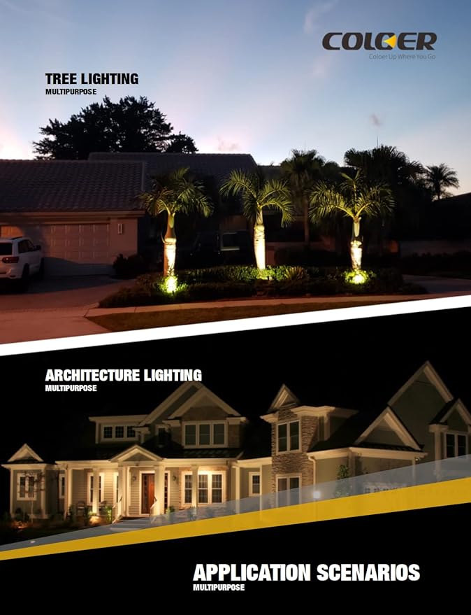 COLOER Brass Landscape Spotlights,10 Pack Spot Lights Outdoor with 5W Aluminum Housing MR16 LED Bulb 2700K 450LM,12V AC/DC Low Voltage Outdoor Lighting for Yard,Uplight for Garden and Patio(101B)