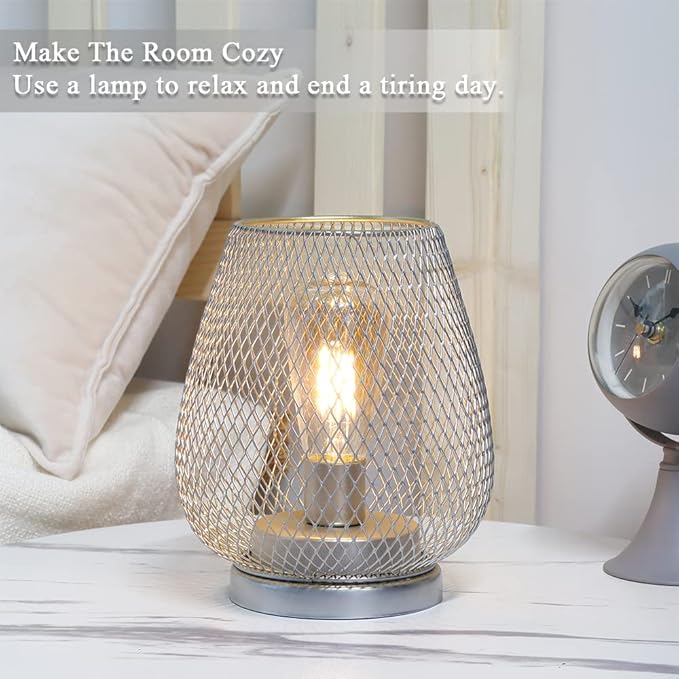 JHY DESIGN Set of 2 Metal Cage LED Lantern Battery Powered Cordless Accent Light with LED Great for Weddings Parties Patio Events for Indoors Outdoors(Silver)