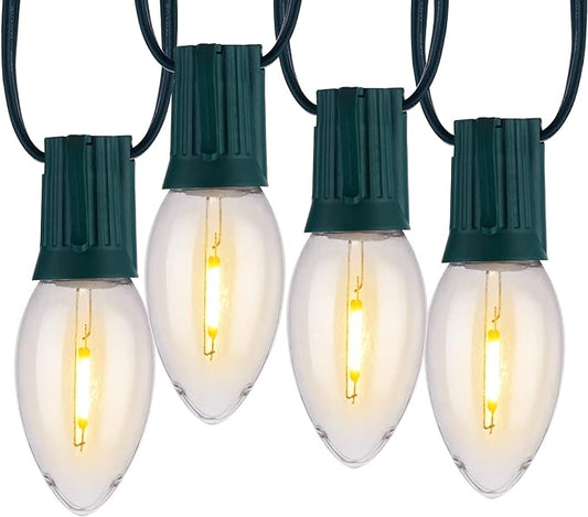 Vintage C9 LED Christmas Lights Outdoor, 100 Feet C9 String Lights with 100 LED C9 Plastic Bulbs, Waterproof Connectable Lights for Christmas Tree Roofline Garden Patio Backyard Decor, Warm White