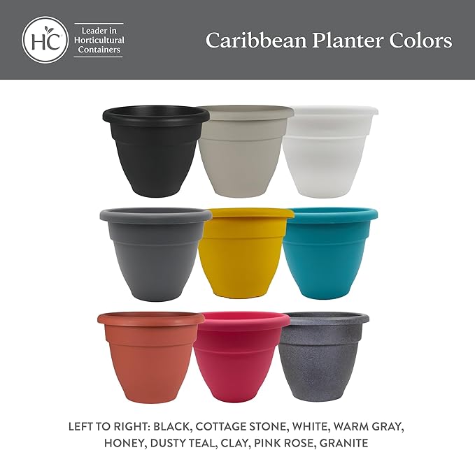The HC Companies Caribbean Planter Pot - Outdoor & Indoor Plant Pot with Drainage Hole & Plug - Rolled Rim Plastic Pots for Plants & Flowers - Decorative Plant Pot (14" Pink Rose, Pack of 2)