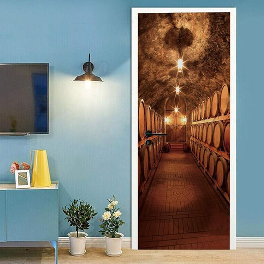3D Door Stickers Murals - Peel & Stick Wine Cellar Theme - Removable PVC Waterproof Door Poster, 31.5" x 78.7" for Bedroom & Living Room