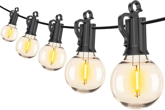 Brightown Led String Lights Outdoor 100Ft Waterproof G40 Patio Lights with 104(4 Spare) Led Shatterproof Bulbs, Led Globe Hanging Lights for Porch Bistro Balcony Backyard Decor, E12 Socket, 2200K