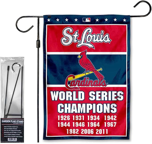 WinCraft Cardinals 11 Time Champions Garden Flag with Stand Holder Flagpole
