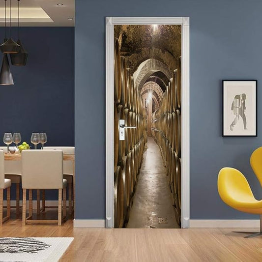 3D Door Stickers Murals Peel and Stick - Wine Cellar Wallpaper Self-Adhesive Decals - Removable PVC Waterproof Poster for Bedroom Living Room 37.4" x 78.7"