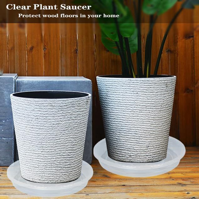 Plant Saucer 2 Pack of 8 inch, Clear Plastic Flower Plant Pot Saucer, Heavy Duty Plant Drip Trays Saucers for Indoor, Plant Water Tray for Planters