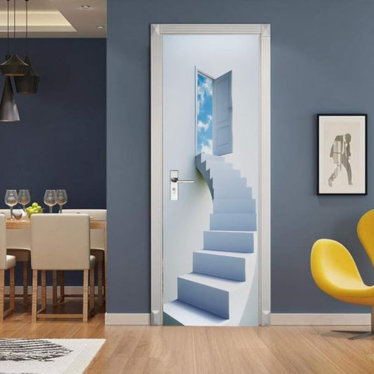 3D Door Stickers - Murals - Peel & Stick - Stairs - Blue - Modern - PVC - Waterproof - Removable - 37.4" x 82.7"