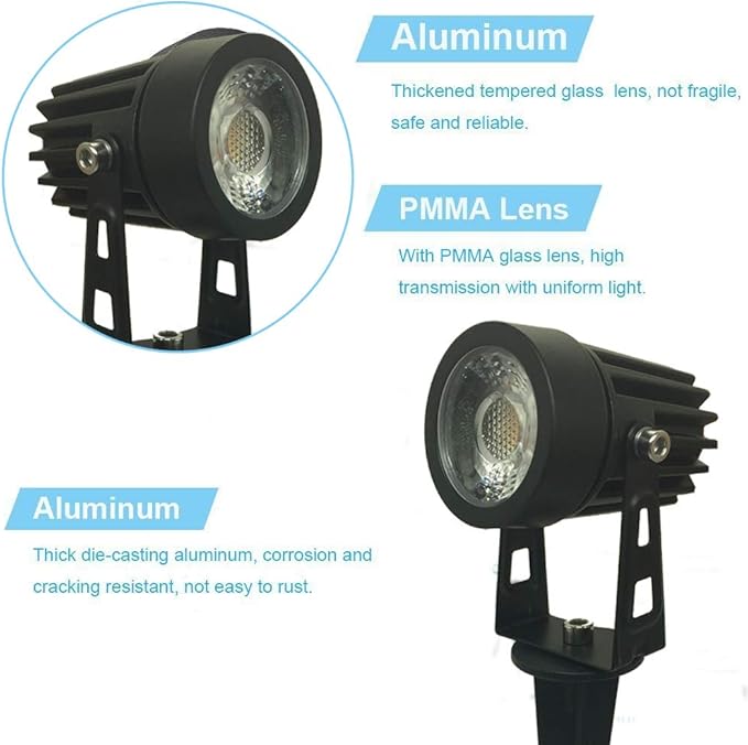 Pack of 2, Outdoor LED Landscape Lights Waterproof Spotlight with Spike Stand and Plug for Driveway, Outdoor Lawn Lighting, Flood Garden, Yard (5W Mini Cool White)