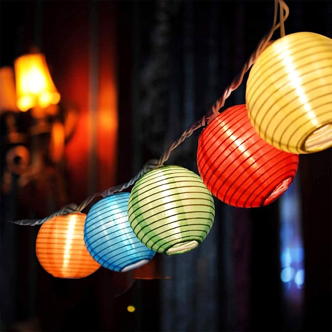 Abeja Nylon Lantern String Lights 10 Multicolor Lanterns Plug in Home, Garden Decorative Lights for Indoor/Outdoor, Patio Party Wedding Bistro Bar Garden Backyard Front Door, White