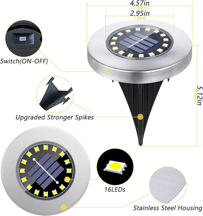 Solar Ground Lights-Waterproof Solar Lights Outdoor Garden- Solar Disk Lights-Upgraded 16LED Bright in-Ground Lights-Landscape Lights for Pathway, Yard, Lawn, Patio, Walkway (12 Pack Warm Light)