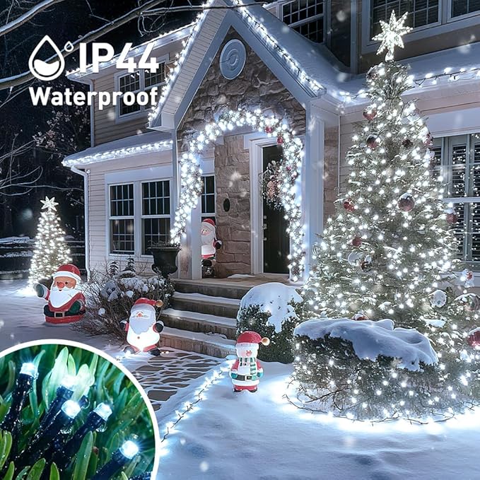 JMEXSUSS 500 LED White Christmas Lights Outdoor, 173ft 8 Modes Christmas Tree Lights, Waterproof Christmas Twinkle String Lights Green Wire for House Wedding Party Xmas Indoor Decorations