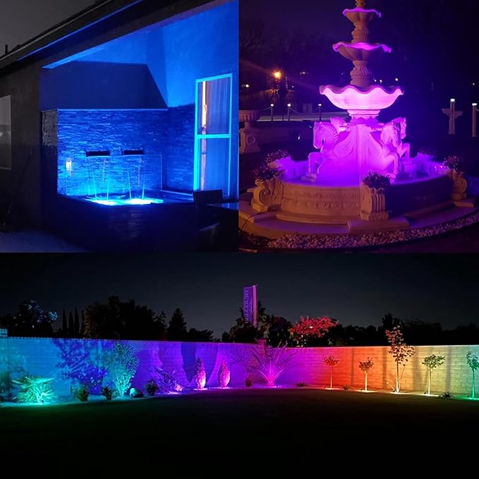 Outdoor Lights,10w Spot Lights Outdoor with US Plug and Remote Control,Dimmable Halloween Decor Christmas Lights Outdoor,Waterproof Spotlight with Timer（Light Color is Mixed, NOT Pure RGB）