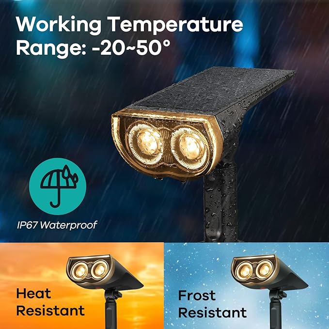 Consciot Solar Spotlights Outdoor, IP67 Waterproof 2-in-1 Solar Spot Lights, Durable Christmas Decorations Lights for Garden Yard Pathway Driveway Porch Walkway, Auto On/Off, 6 Pack(Warm White)