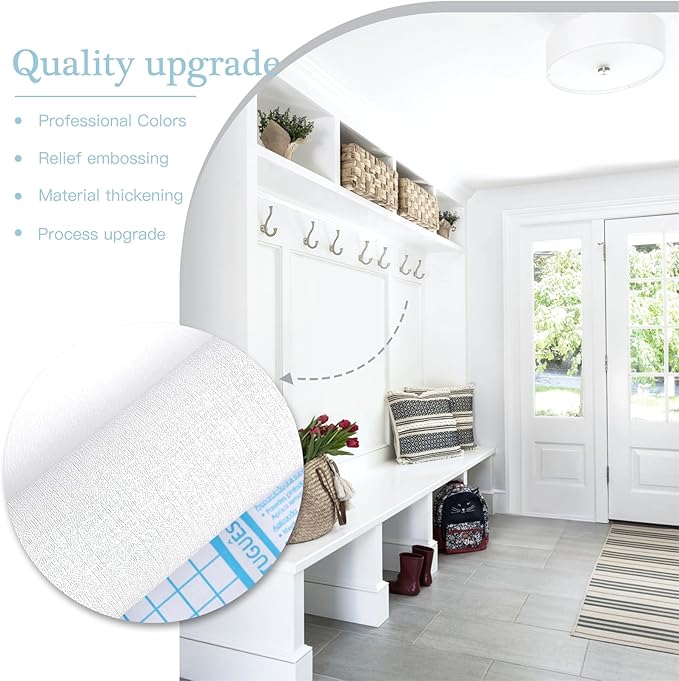 Dimoon 78.7''x17.7'' White Thicken Peel and Stick Wallpaper Contact Paper Modern Self Adhesive Wall Paper Removable Renter Friendly Textured Solid Color Vinyl Roll (78.7''x17.7'',White Thicken)