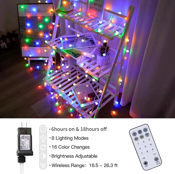 Globe String Lights,Multicolor 65.6 Feet 150 led 11 Lighting Modes Fairy String Lights with Remote,Waterproof Mini Globe Lights Decorn for Indoor Outdoor Party Wedding Christmas Tree Garden