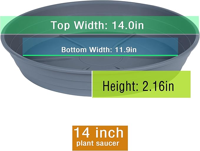 Plant Saucer 14 Inch 2 Pack 6 8 10 12 14 16 18 20 25, Plastic Plant Trays for Pots，Extra-Deep Plant Water Dray Tray, Bird Bath Bowl, Heavy Flower Plant Saucers Indoors and Outdoor No Holes