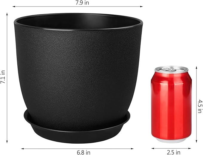Plant Pots 8 Inch Set of 4, Flower Pots with Multi Mesh Drainage Holes, Planters for Indoor Outdoor Garden Plants and Flowers (Black)