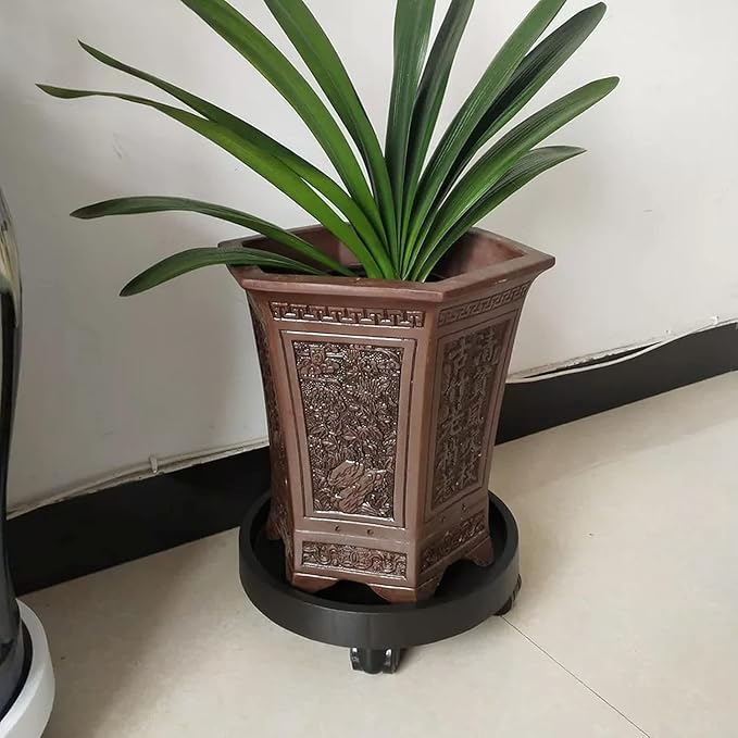 WanderingDonkey 2 Pack of 14 Inch Heavy Duty Plant Caddy with Wheels,Rolling Plant Stand Pot Trolley, Potted Flower Mover Dolly with Casters Round Coaster for Indoor Outdoor, Brown