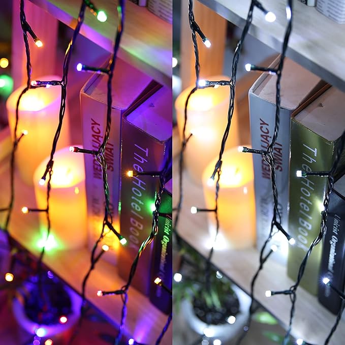 Joomer Color Change Christmas Lights 72ft x 2 Pack 200 LED 11 Modes Solar String Lights Waterproof Twinkle Fairy Lights for Garden, Patio, Fence, Balcony, Outdoors (White to Multicolor)
