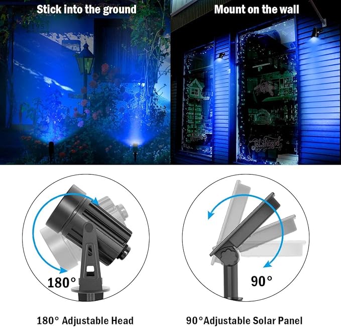 T-SUNUS 2 Pack Solar Landscape Spotlights Blue, Solar Garden Spot Light IP65 Waterproof 9.8ft Cable, 2000mAh Separated Solar Panel, Auto On/Off for Garden Driveway Pathway Pool Area