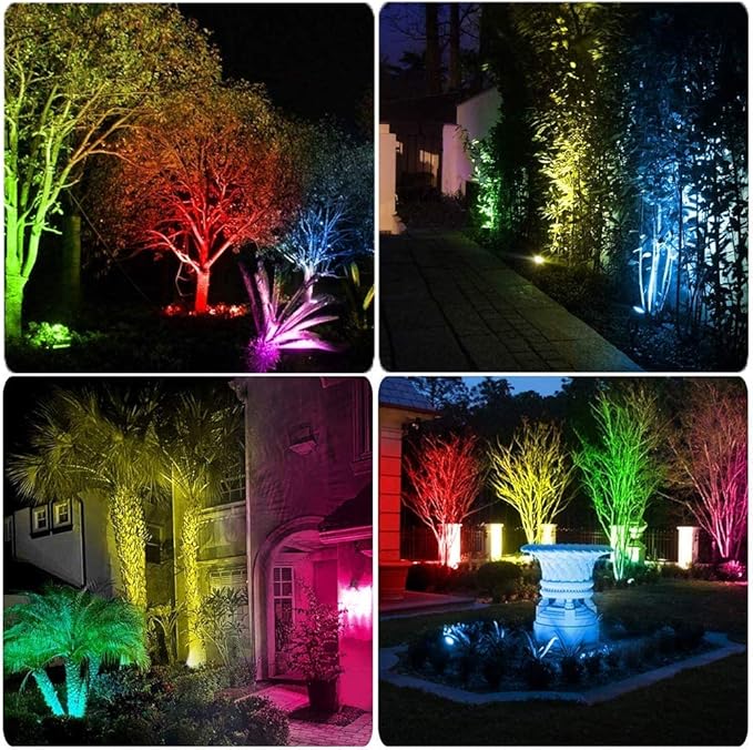 Pack of 2, Outdoor LED Landscape Lights Waterproof Spotlight with Spike Stand and Plug for Driveway, Outdoor Lawn Lighting, Flood Garden, Yard (6W Plug RGB)