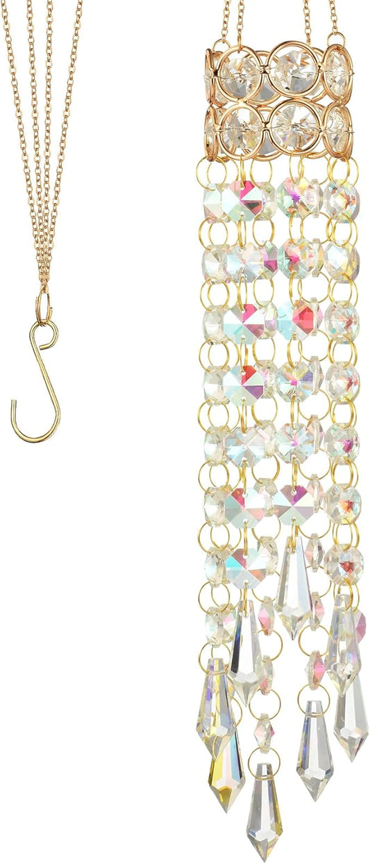 Hanging Window Garden Crystal Sun Catcher, Gold-Plated Sun Catcher for Indoor and Outdoor Decoration, Light Catcher, Party Crystals (AB Colour)