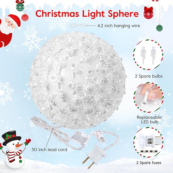Brightown Christmas Hanging Starlight Sphere Light, 6” 100 RGB Replaceable LED Bulbs with Add-On Plug, LED Sphere Lights for Trees Party Wedding Patio Indoor Outdoor Decorations