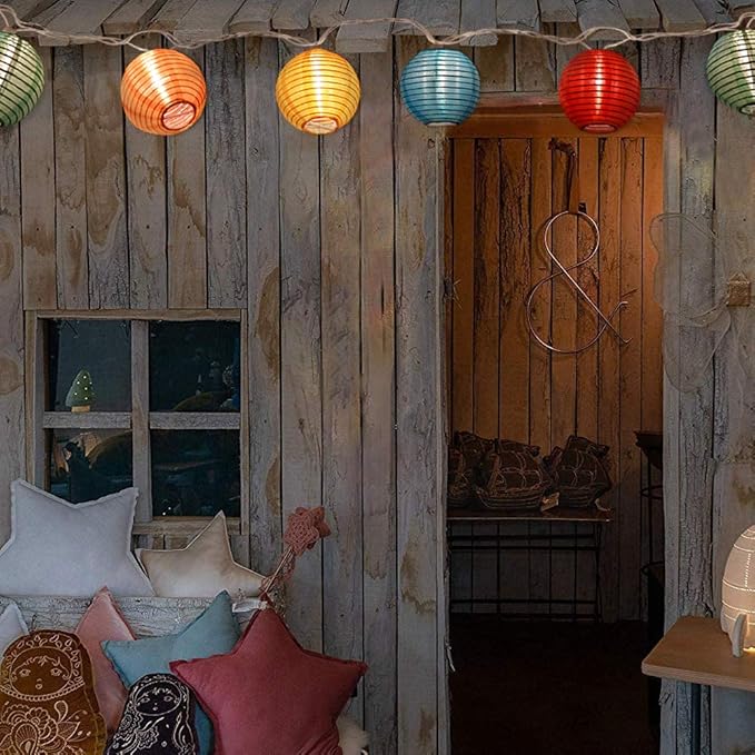 Abeja Nylon Lantern String Lights 10 Multicolor Lanterns Plug in Home, Garden Decorative Lights for Indoor/Outdoor, Patio Party Wedding Bistro Bar Garden Backyard Front Door, White