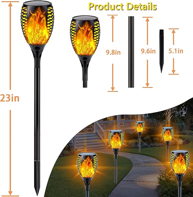 Upgraded 8 Pack Super Larger Size Solar Flame Torch Extra Bright Tiki Lights Outdoor Decorative with Flickering Flame, Solar Outdoor Lights Waterproof for Garden Pathway Yard Party, Auto On and Off
