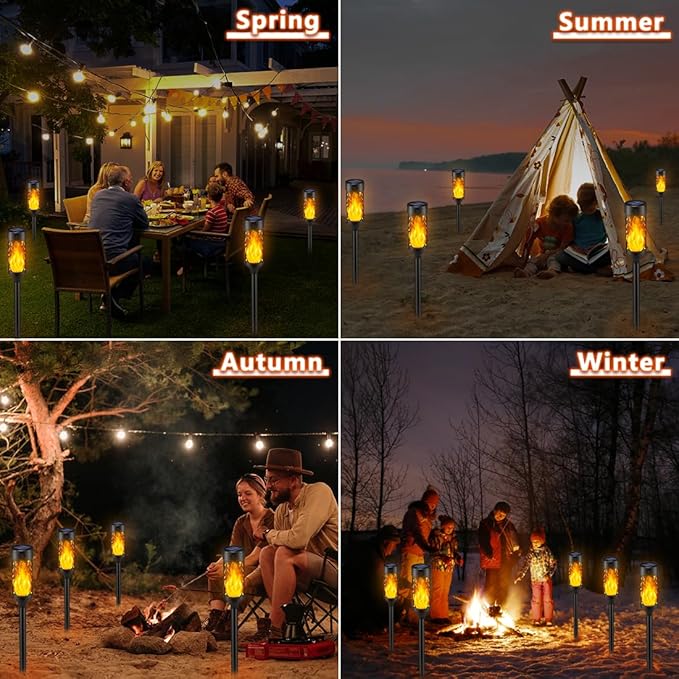 6Pcs Solar Lights Outdoor Waterproof, Tiki Torches for Outside with Flickering Flame, Solar Powered Outdoor Lights for Garden Decor, LED Luces Solares Garden Lighting for Pathway Yard Decorations