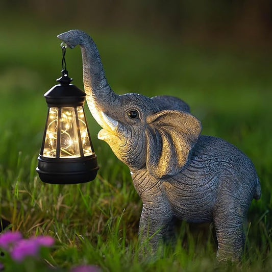 Elephant Statue Solar Garden Decor, Outdoor Solar Decoration for Outside, Gardening Gifts for Women
