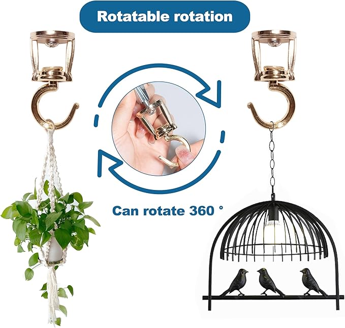 Ceiling Hooks for Hanging Plants (4 PCS Gold),Heavy Duty Metal Plant Hooks, Screw in Hooks for Hanging Birdfeeders, Lamps, Planters, Outdoor Decorative Hooks up to 33 lbs