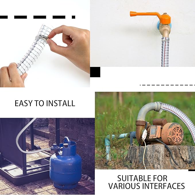 Frienda Heavy Duty Steel Wire Flexible Tubing with Fasteners PVC High Pressure Drain Hose Tube Pond Tubing Clear Wire Reinforced for Pond Bilge Pump Vacuum Suction Hose(24.6 Ft, 1 Inch Id)