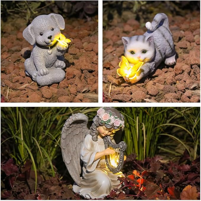 Solar Garden Statues Outdoor Angels Lights, Unique Housewarming Garden Gifts for Women Mom Wife Grandma and Sisters，Cute Angels Sculpture Decoration for Patio, Terrace, Balcony, Lawn
