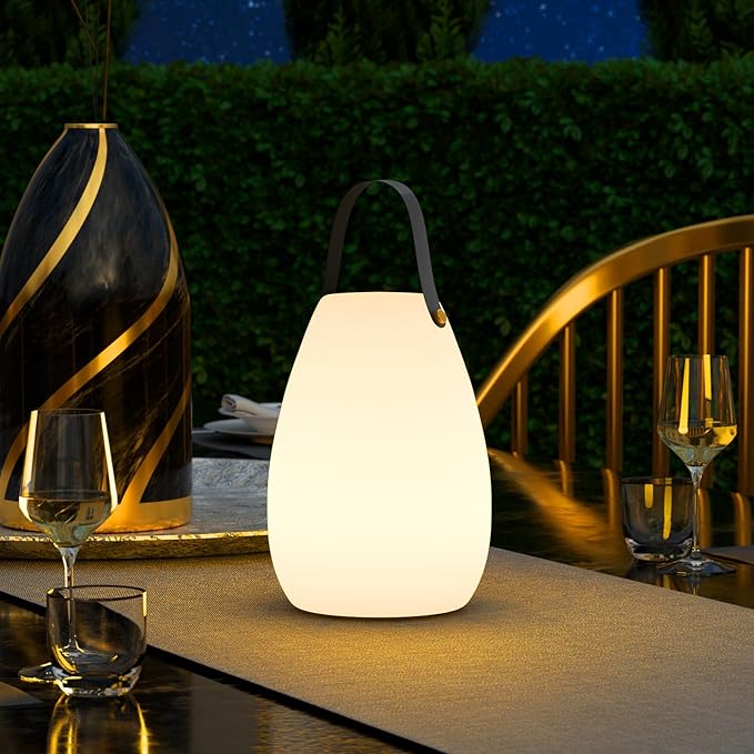 uuffoo Portable Outdoor Table Lamp, Dimmable Cordless Lamp with Remote and 7 RGB Colors IP44 Waterproof Hanging Lamp Indoor/Outdoor Night Lamp Lantern for Bedroom Garden Dining Camping