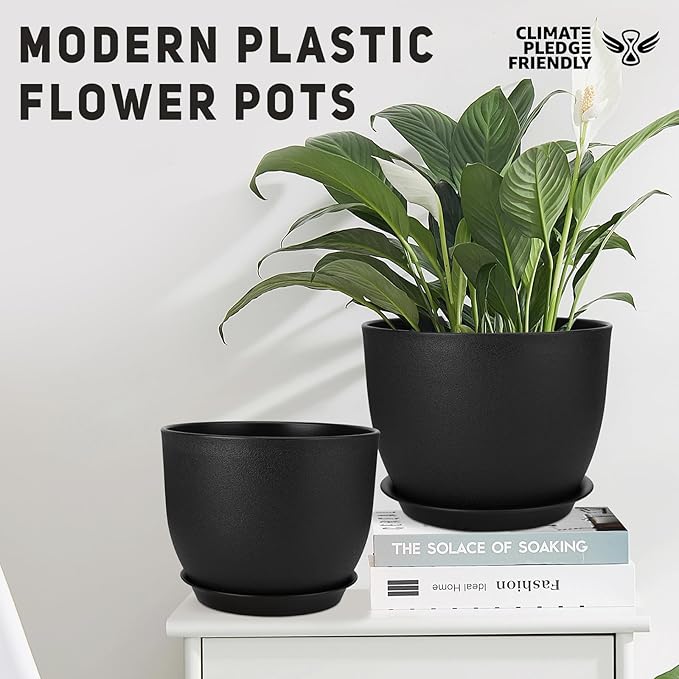 Plant Pots 12/10/9 inch Set of 3, Flower Pots with Multi Mesh Drainage Holes, Large Planters for Indoor Outdoor Garden Plants and Flowers. (Black)