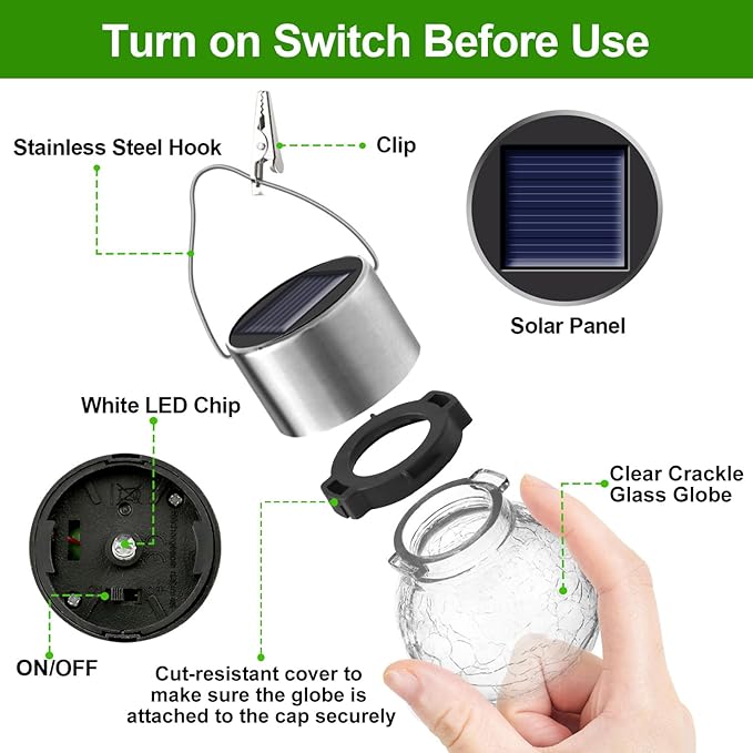 Solar Lights Outdoor Decorative 32 Pack, Hanging Solar Garden Lights Waterproof, Solar Powered Globe Lantern Cracked Glass Ball Lights for Yard Patio Fence Tree Umbrella Holiday Decoration, Warm White