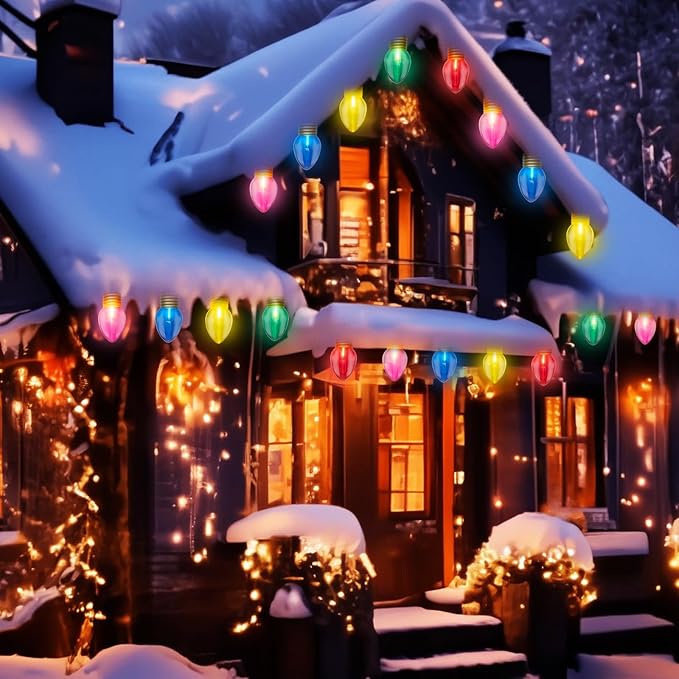 Outdoor Christmas Decorations Lights, 16Ft Jumbo Xmas String Lights with 10 5'' LED Large Multicolor Bulb Christmas Roof Hanging Lights for Outdoor Patio Eave Xmas Tree Garden Holiday Pathway Decor