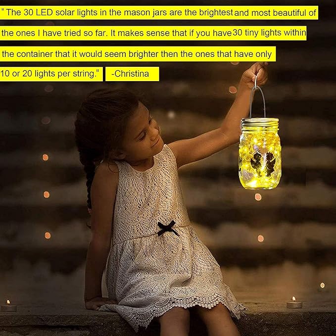 Solar Mason Jar Lid Lights 12 Pack 30 LED Firefly Fairy String Lights, Waterproof Outdoor Solar Lights with Hangers for Regular Mouth Jars (No Jars Included)